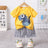 2pcs Baby Boy Cartoon Dinosaur Print Short - sleeve T-shirt and Pinstriped Shorts Set - MomYom PK