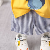 2pcs Baby Boy Cartoon Dinosaur Print Short - sleeve T-shirt and Pinstriped Shorts Set - MomYom PK