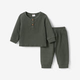 2pcs Baby Boy Casual Solid Color Button Design Set - MomYom PK