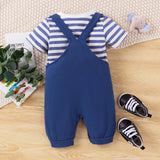 2pcs Baby Boy Childlike Striped Tee and Elephant 3D Overalls Set - MomYom PK