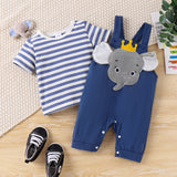 2pcs Baby Boy Childlike Striped Tee and Elephant 3D Overalls Set - MomYom PK