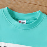 2pcs Baby Boy Cotton Letter Print Colorblock Short - sleeve Tee and Denim Shorts Set - MomYom PK