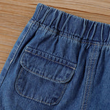 2pcs Baby Boy Cotton Letter Print Colorblock Short - sleeve Tee and Denim Shorts Set - MomYom PK