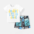 2pcs Baby Boy Cotton Short - sleeve Letter Graphic Tee and Dinosaur Print Shorts Set - MomYom PK