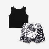 2pcs Baby Boy Cotton Tank Top and Allover Tropical Plant Print Naia™ Shorts Set - MomYom PK