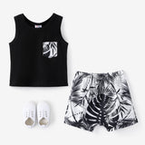 2pcs Baby Boy Cotton Tank Top and Allover Tropical Plant Print Naia™ Shorts Set - MomYom PK