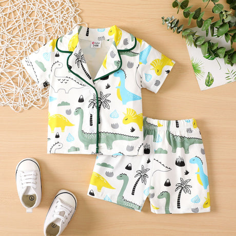 2pcs Baby Boy Dinosaur Letter Print Short - sleeve Shirt and Shorts Set - MomYom PK