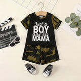 2pcs Baby Boy Letter Print Camouflage Short - sleeve Tee and Camouflage Shorts Set - MomYom PK