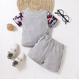 2pcs Baby Boy Letter Print Colorblock Camouflage Splice Short - sleeve Top and Shorts Set - MomYom PK