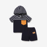 2pcs Baby Boy Patch Pocket Short - sleeve Stripe Hoodie and Shorts Set - MomYom PK