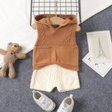 2pcs Baby Boy Solid Cable Knit Hooded Tank Top and Shorts Set - MomYom PK