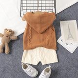 2pcs Baby Boy Solid Cable Knit Hooded Tank Top and Shorts Set - MomYom PK