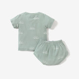 2pcs Baby Boy/Girl 95% Cotton Ribbed Short - sleeve All Over Sun Print Top and Shorts Set - MomYom PK