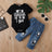 2pcs Baby Boy/Girl 95% Cotton Short - sleeve Letter Print Romper and Ripped Jeans Set - MomYom PK