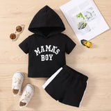 2pcs Baby Boy/Girl Letter Print Hooded Short - sleeve Top & Shorts Set - MomYom PK