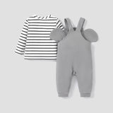 2pcs Baby Boys/Girls Childlike Long Sleeve Top and Hanging Strap and Elephant Pattern Overalls Set - MomYom PK