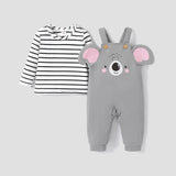 2pcs Baby Boys/Girls Childlike Long Sleeve Top and Hanging Strap and Elephant Pattern Overalls Set - MomYom PK