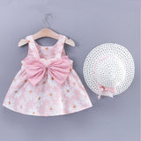 2pcs Baby Girl All Over Daisy Floral Print Bowknot Sleeveless Tank Dress with Hat Set - MomYom PK