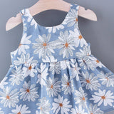 2pcs Baby Girl All Over Daisy Floral Print Bowknot Sleeveless Tank Dress with Hat Set - MomYom PK