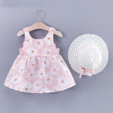 2pcs Baby Girl All Over Daisy Floral Print Bowknot Sleeveless Tank Dress with Hat Set - MomYom PK