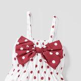 2pcs Baby Girl Allover Dots Bowknot Sleeveless Spaghetti Strap Romper with Headband Set - MomYom PK