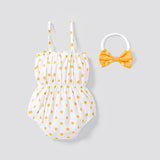 2pcs Baby Girl Allover Dots Bowknot Sleeveless Spaghetti Strap Romper with Headband Set - MomYom PK