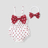 2pcs Baby Girl Allover Dots Bowknot Sleeveless Spaghetti Strap Romper with Headband Set - MomYom PK