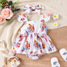 2pcs Baby Girl Allover Floral Print Flutter - sleeve Bodysuit with Headband - MomYom PK