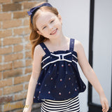 2pcs Baby Girl Anchor Sailboat Print Bow Front Cami Top and Striped Leggings Set - MomYom PK