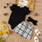 2pcs Baby Girl Black Cotton Ruffle Short - sleeve Romper and Tweed Skirt Set - MomYom PK