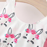 2pcs Baby Girl Bow Front Pretty Rabbit Print Tank Dress & Hat Set - MomYom PK