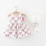 2pcs Baby Girl Bow Front Pretty Rabbit Print Tank Dress & Hat Set - MomYom PK