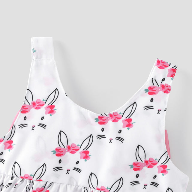 2pcs Baby Girl Bow Front Pretty Rabbit Print Tank Dress & Hat Set - MomYom PK