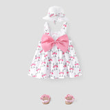 2pcs Baby Girl Bow Front Pretty Rabbit Print Tank Dress & Hat Set - MomYom PK