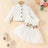 2pcs Baby Girl Buttons Front Long - sleeve Textured Jacket and Floral Decor Mesh Panel Tank Dress Set - MomYom PK
