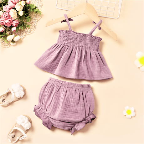 2pcs Baby Girl Cute Smocking 100% Cotton Suspenders and Short Pants Set - MomYom PK