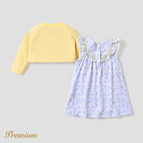 2pcs Baby Girl Elegant Broken Flower Ruffle Long Sleeve Dress Set - MomYom PK