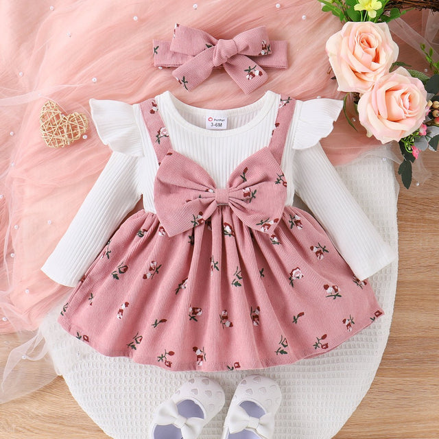 2pcs Baby Girl Floral Print Combo Dress with Headband Set - MomYom PK