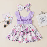 2pcs Baby Girl Floral Print Front Buttons Ruffle Dress and Headband Set - MomYom PK