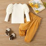 2PCS Baby Girl Hyper - Tactile 3D Solid Color Bubble Long Sleeve Set - MomYom PK