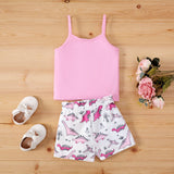 2pcs Baby Girl Letter Print Camisole and Dinosaur Print Shorts Set - MomYom PK