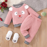 2pcs Baby Girl Pink Imitation Knitting Cartoon 3D Ears Long - sleeve Pullover and Trousers Set - MomYom PK