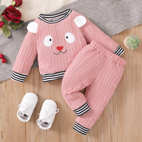 2pcs Baby Girl Pink Imitation Knitting Cartoon 3D Ears Long - sleeve Pullover and Trousers Set - MomYom PK