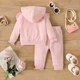 2pcs Baby Girl Pink Ruffle Trim Long - sleeve Hoodie and Pants Set - MomYom PK