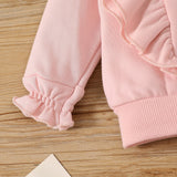 2pcs Baby Girl Pink Ruffle Trim Long - sleeve Hoodie and Pants Set - MomYom PK