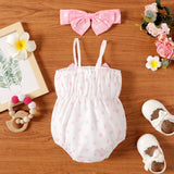 2pcs Baby Girl Polka Dots Print Bow Front Cami Romper & Headband Set - MomYom PK