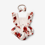 2pcs Baby Girl Sleeveless Ruffle Red Floral Letter Print Princess Romper with Headband Set - MomYom PK