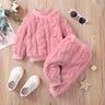 2pcs Baby Girl Solid Fuzzy Fleece Long - sleeve Pullover and Trousers Set - MomYom PK