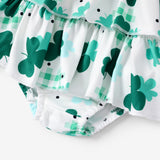 2pcs Baby Girl St. Patrick's Day Green Clover Print Ruffled Romper with Headband - MomYom PK