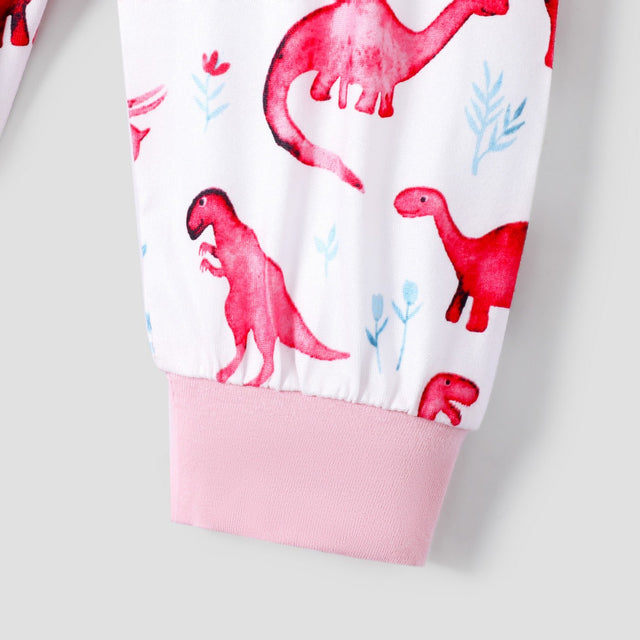 2pcs Baby Letter and Dinosaur Print Pink Long - sleeve Hoodie and Trousers Set - MomYom PK